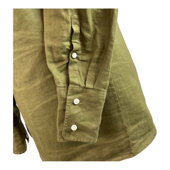 J. Crew Olive Green 100% Linen Women’s Shirt Button Down Size 0 Long Sleeve - Picture 6 of 12